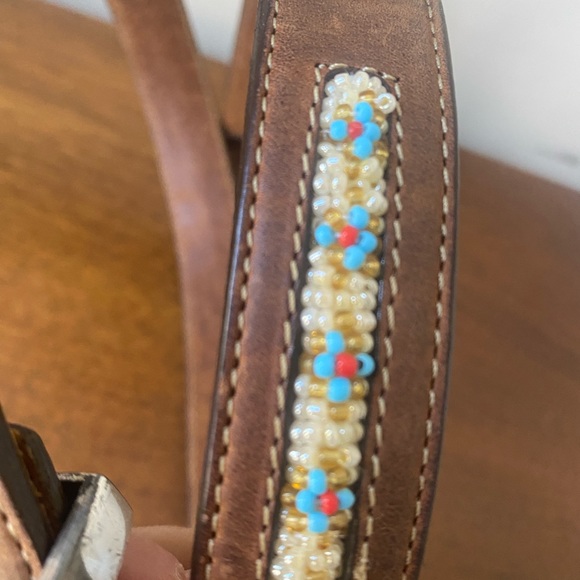 Women’s Tony Lama Beaded Leather Belt Blue Brown Size 30 - Picture 4 of 13